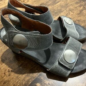 Taos Carousel  2 graphite wedge  Leather Sandals with Silver Accents